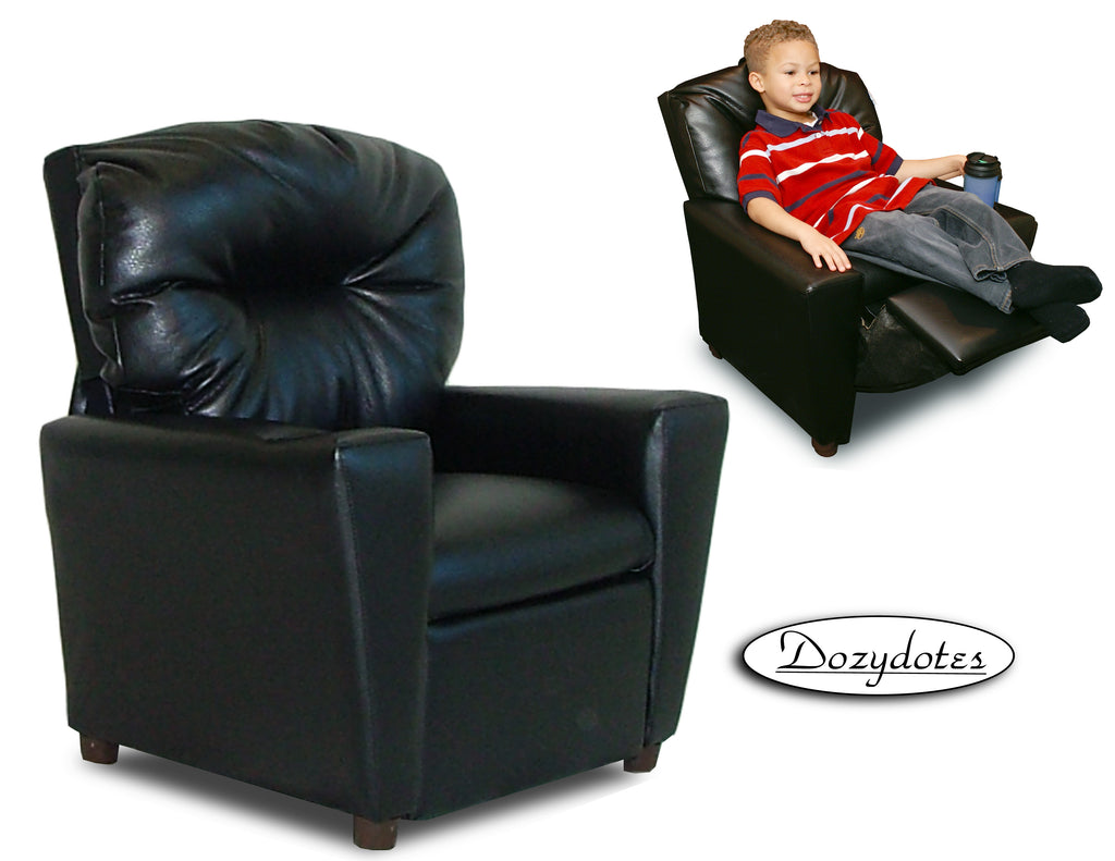 Kids Recliner Chair (Ages 2-7) - Black Leather Like