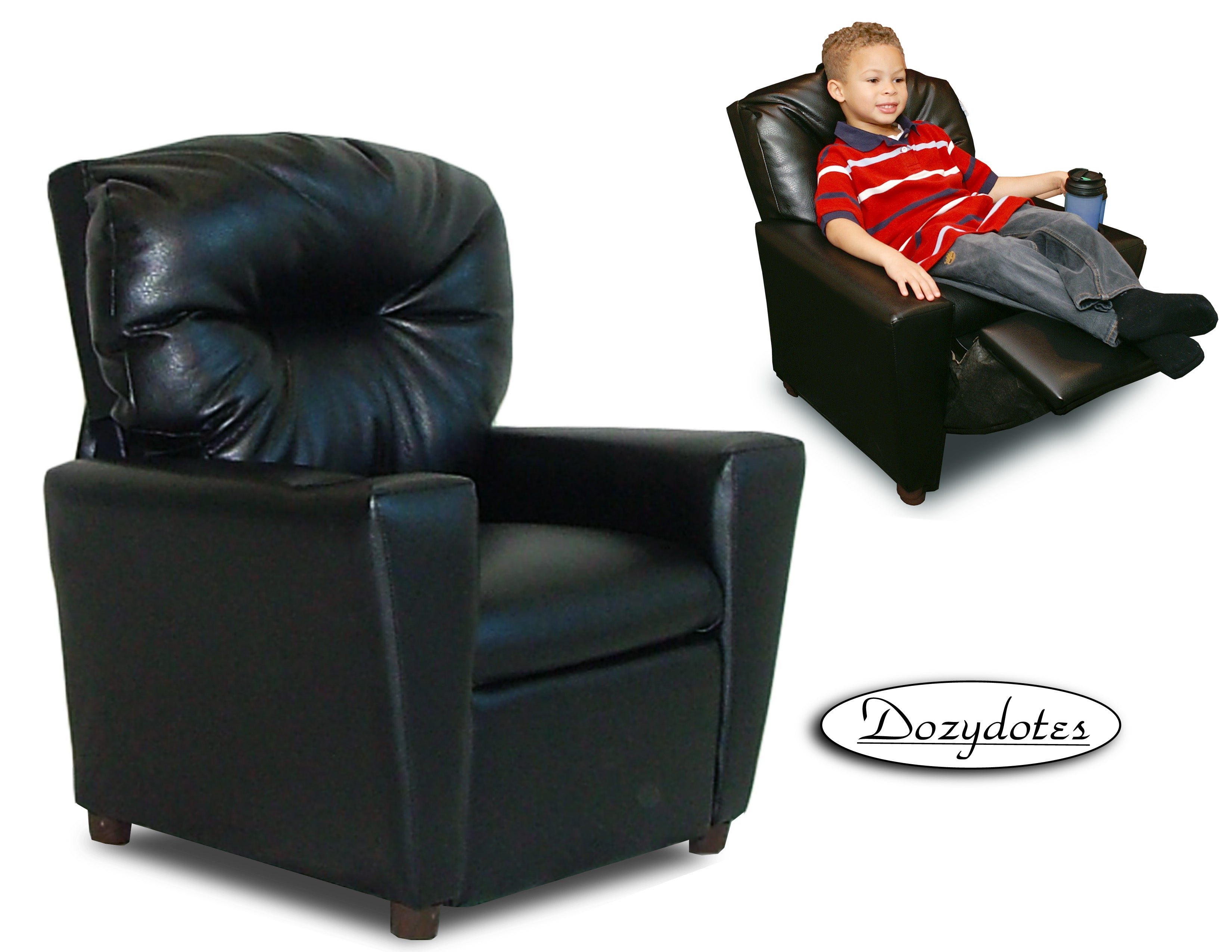 Kids Recliner Chair (Ages 2-7) - Black Leather Like